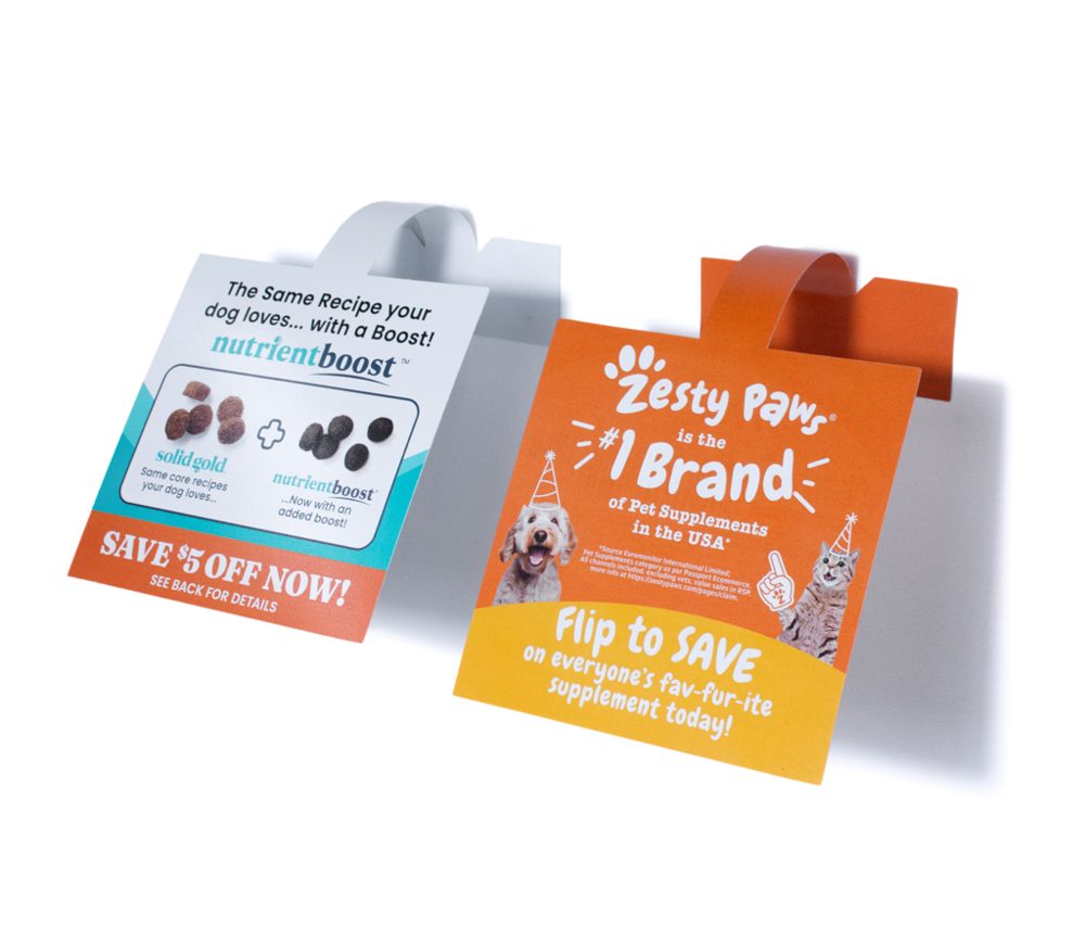 Hanging Coupon Tags printed by Avantgarde Printing